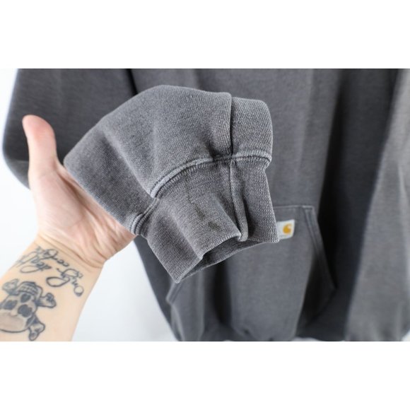 Vintage Carhartt Mens XL Distressed Spell Out Box Logo Hoodie Sweatshirt Gray - Picture 8 of 12